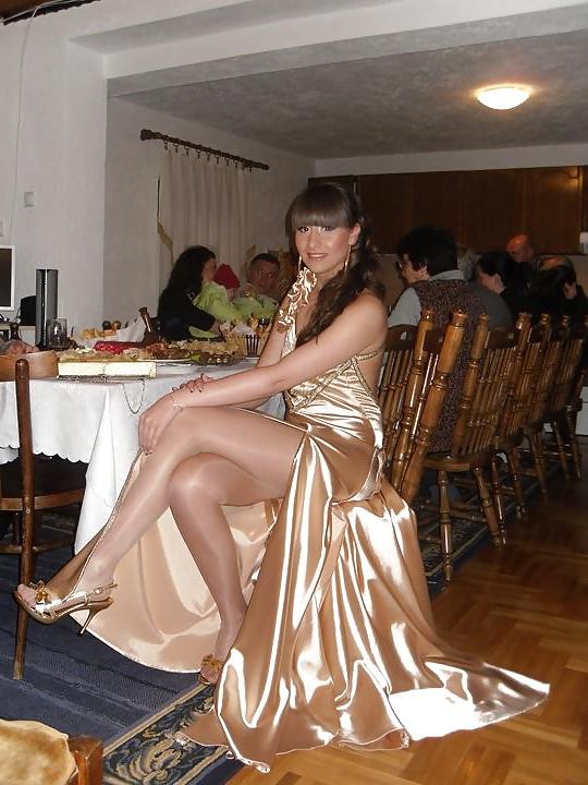 10P Nylon Diskotussis in eleganten Outfits die mich steif machen