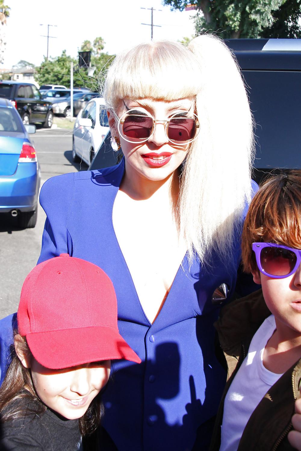 11P Lady Gaga Showing Boobs in Blue Dress