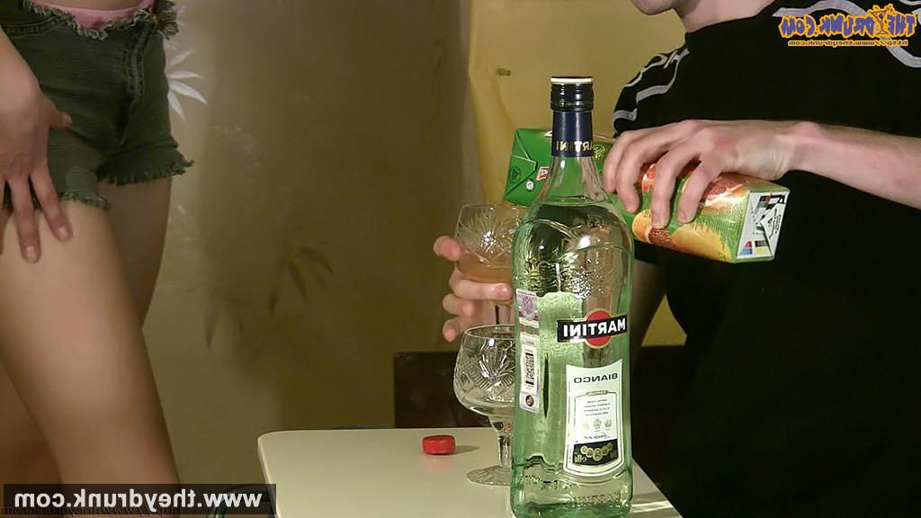 16P Drunk teen brunette Vanessa drinks vermouth and starting to feel