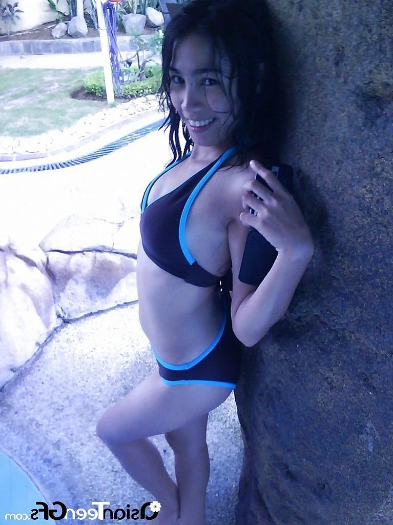 10P Nice young asian chick swimming in pool