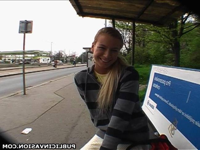 15P Blonde tiny chick doing blowjob outdoor