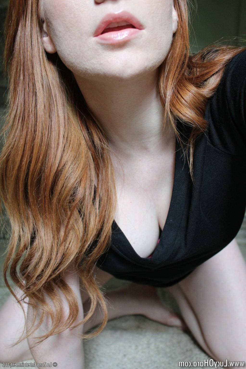 15P Busty redhead Lucy strokes dildo
