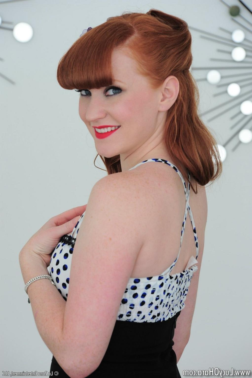 15P Busty redhead Lucy fucks dildo