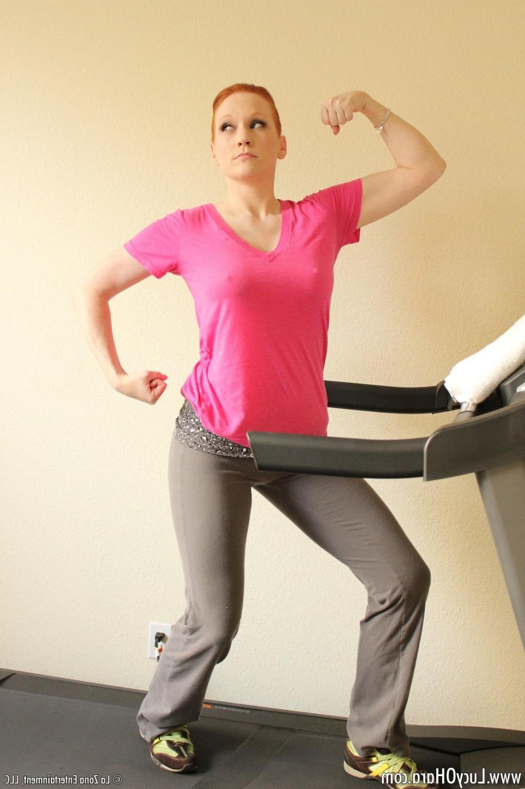 15P Busty redhead Lucy exercising and toying