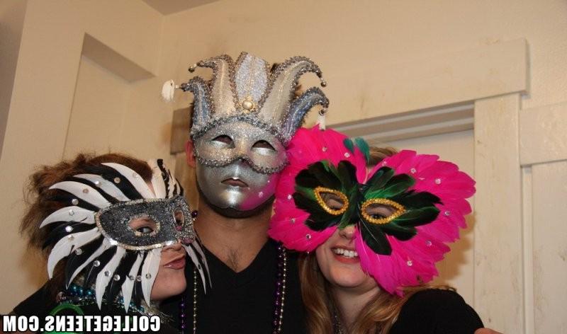 16P Hot College girls go wild and get hammered hard when drunk at a Mardi Gras party