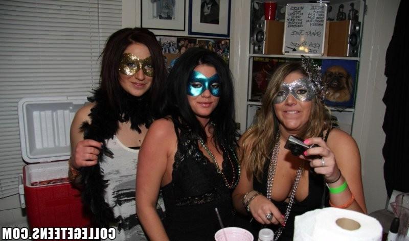 16P Hot College girls go wild and get hammered hard when drunk at a Mardi Gras party