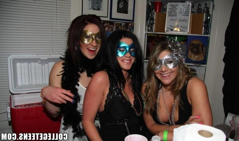 16P Hot College girls go wild and get hammered hard when drunk at a Mardi Gras party