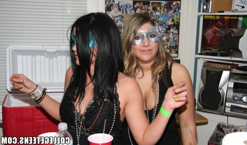 16P Hot College girls go wild and get hammered hard when drunk at a Mardi Gras party