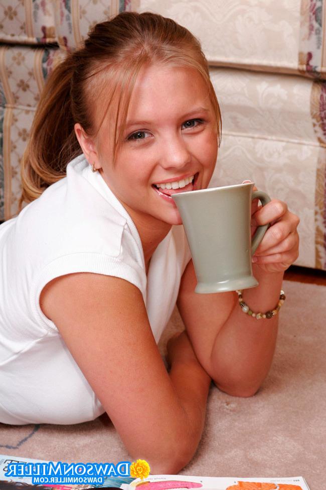 16P Busty teen star Dawson sippin' some joe