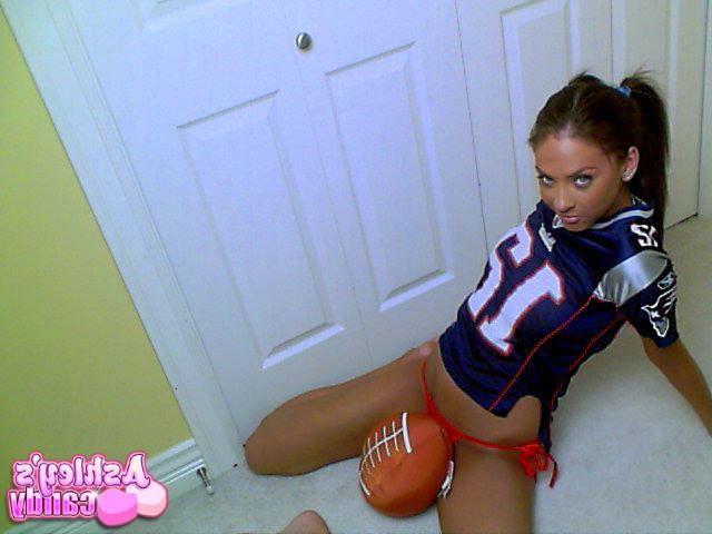 12P Ashley stripes out of her lil football jersey