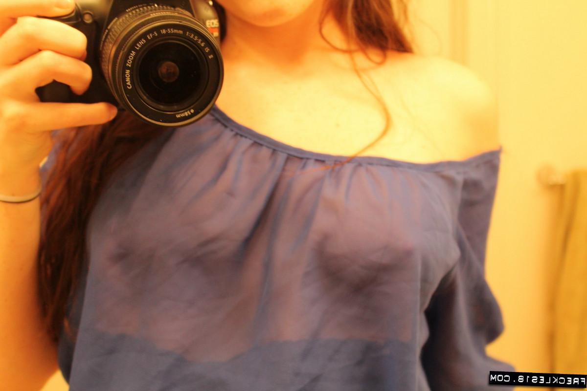 12P Amateur freckled teen mirror selfshots