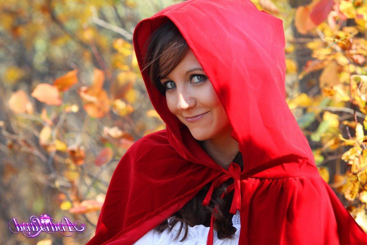 16P Teen dressed like red riding hood showing her white panties and perky tits