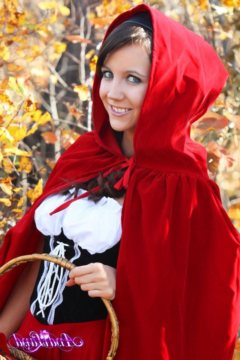 16P Teen dressed like red riding hood showing her white panties and perky tits