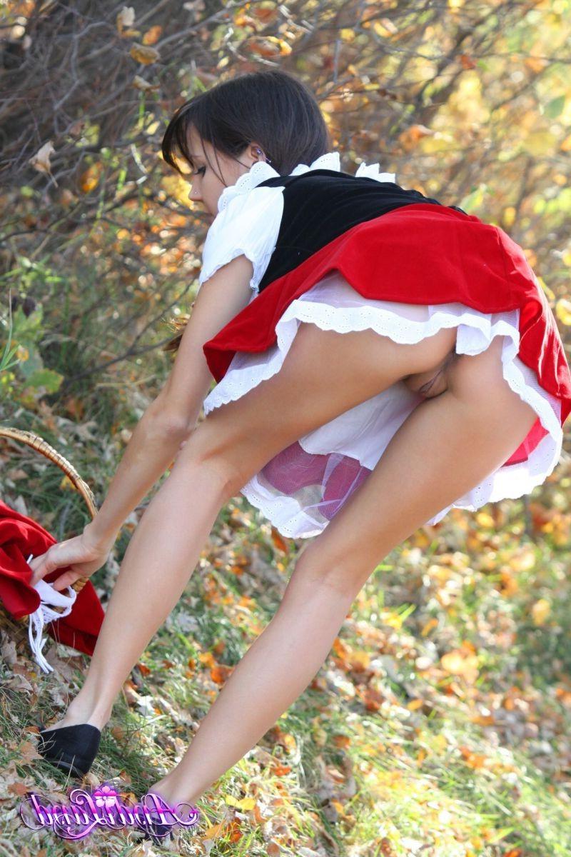 16P Teen dressed like red riding hood showing her white panties and perky tits