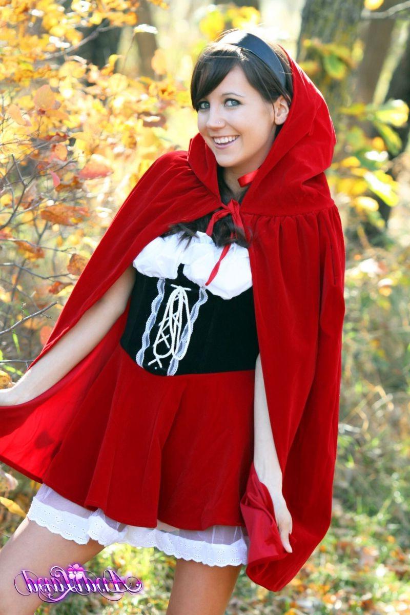 16P Teen dressed like red riding hood showing her white panties and perky tits