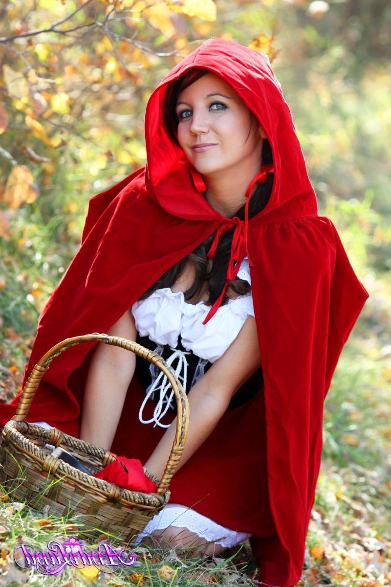 16P Teen dressed like red riding hood showing her white panties and perky tits