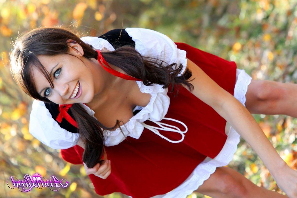 16P Teen dressed like red riding hood showing her white panties and perky tits