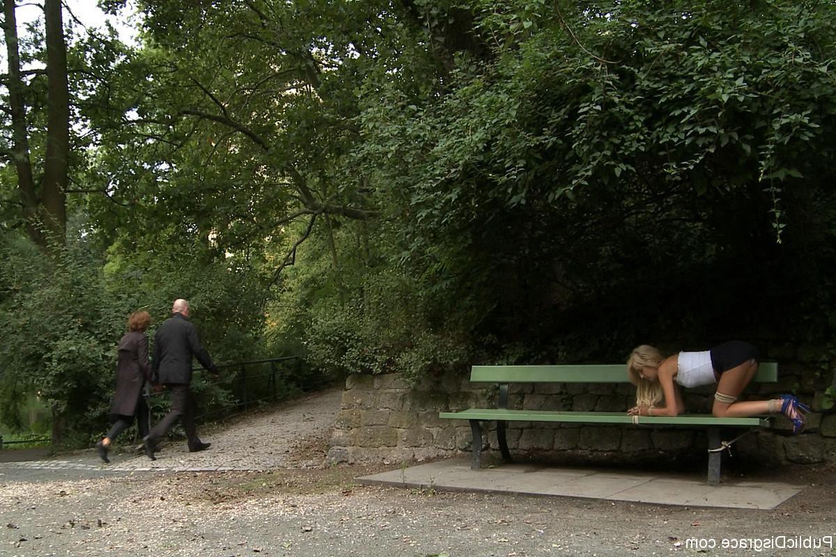24P Euro Beauty gets Tied to a Park Bench and Fucked - in public!