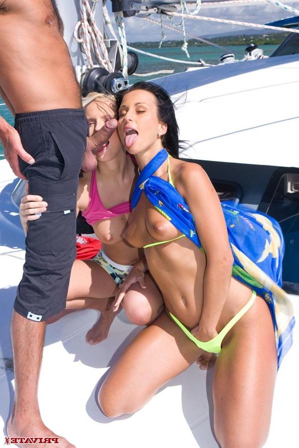16P Diana Gold and Simonne Style enjoy an FFM anal threesome on the boat