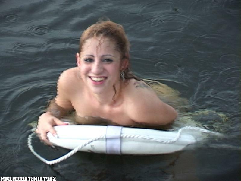 15P Hot brunette babe with perfect tits takes on the boat crew