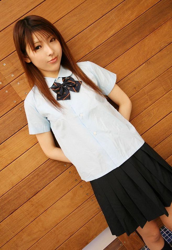 15P Sweet japanese student Miyo shows tits and panties
