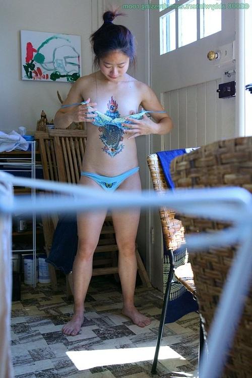 16P PetiteTattooed Asian on Hidden Dressingroom Spycam