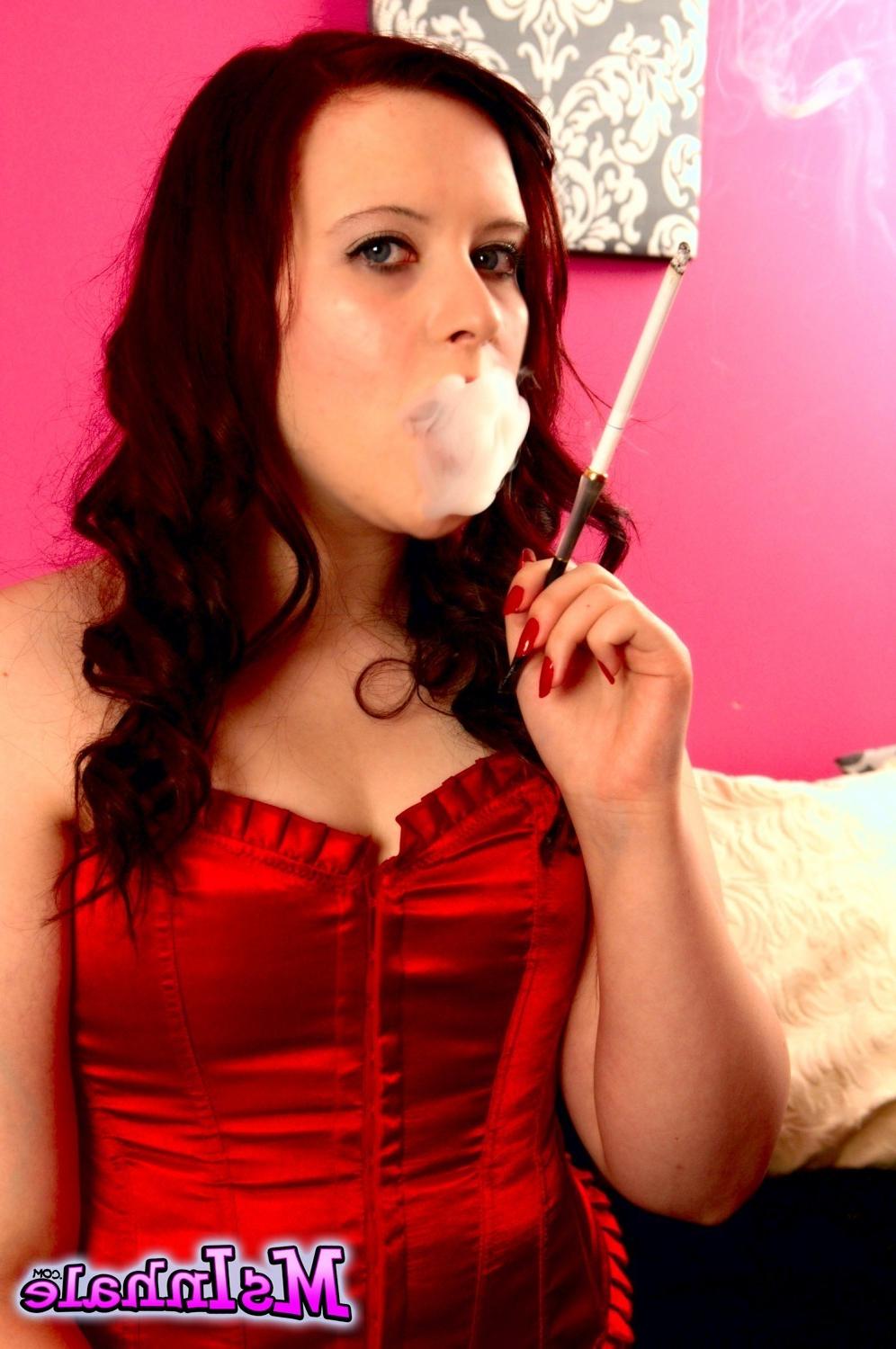 15P Stunning smoking fetish babe MsInhale in corset smoking a 120