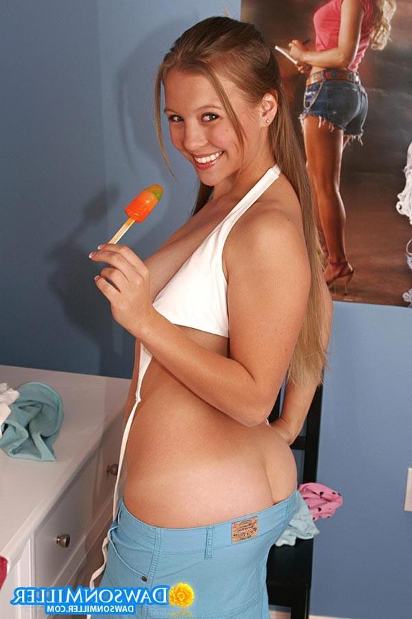 16P Dawson Miller with big tits and perfect ass licking a ice-cream like a cock