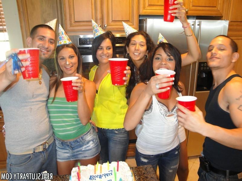 16P Three hot babes strip naked at a party and has sex with the guys