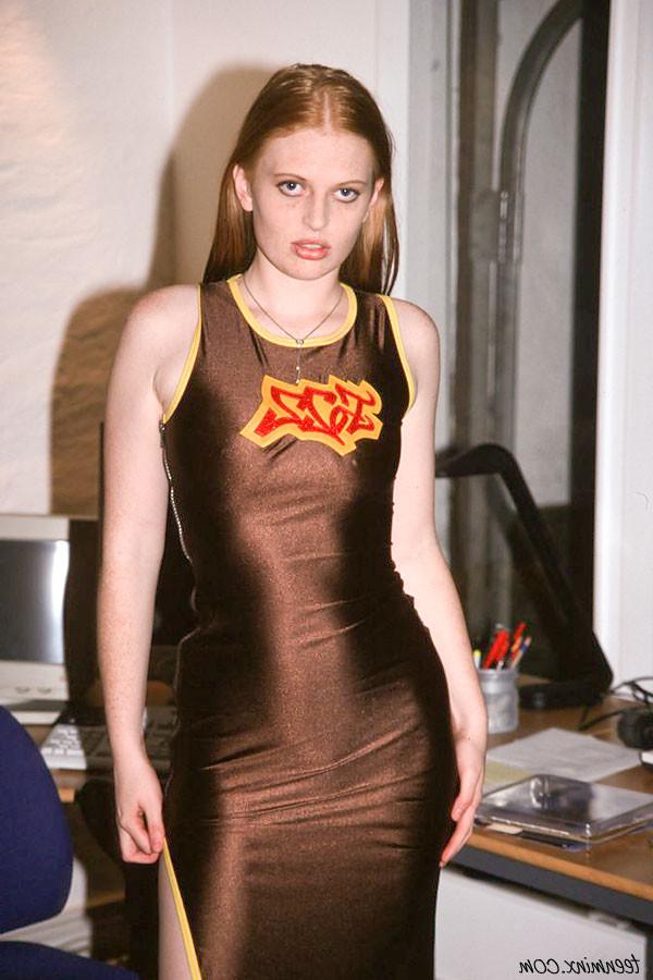 18P Freckled redhead babe toys her tight ass at the office
