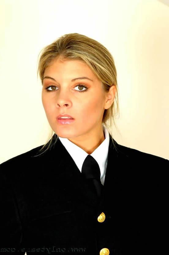 16P Hot Blonde Teen Takes Off Her Captains Suit