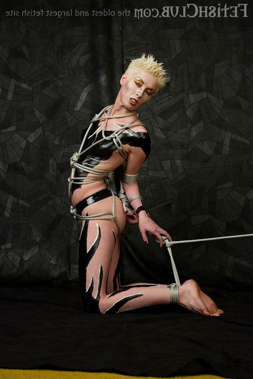 11P Blonde In Body Suit Gets Bound By Rough Twine