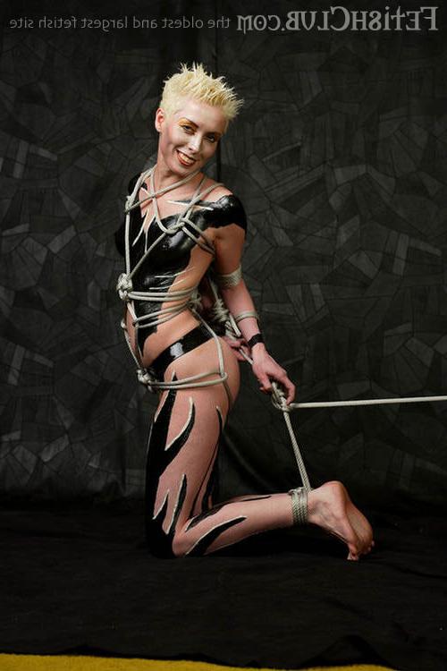 11P Blonde In Body Suit Gets Bound By Rough Twine