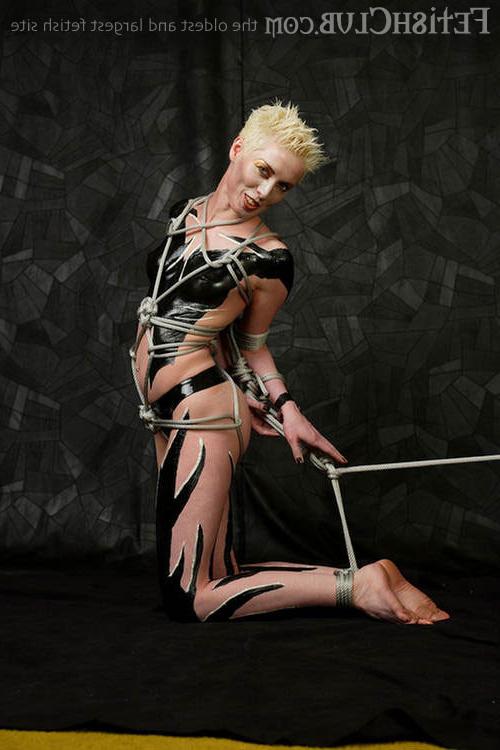 11P Blonde In Body Suit Gets Bound By Rough Twine