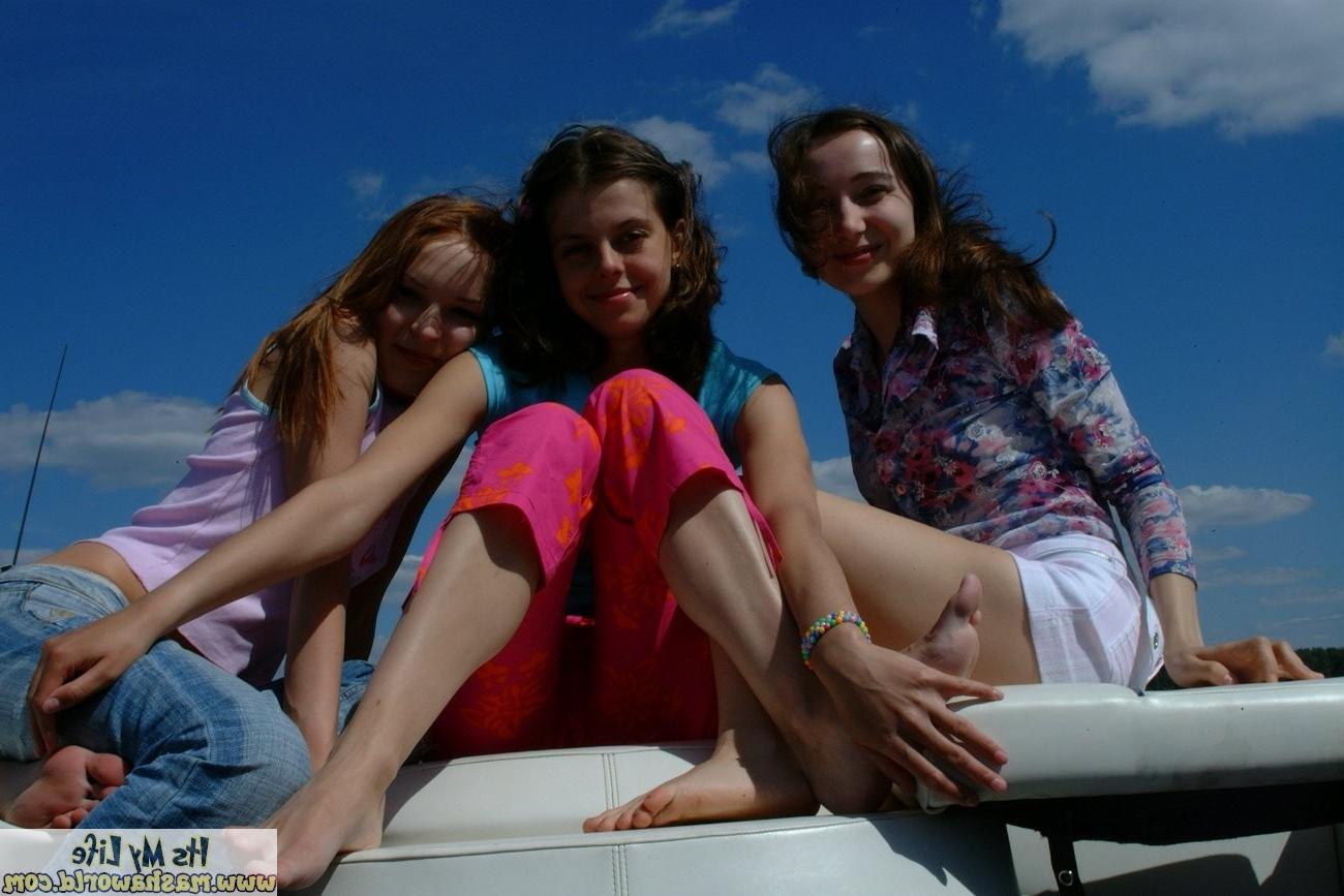 15P Three russian teen lesbians play on a boat