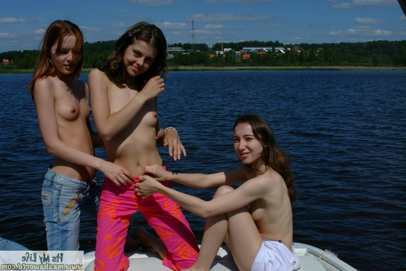 15P Three russian teen lesbians play on a boat