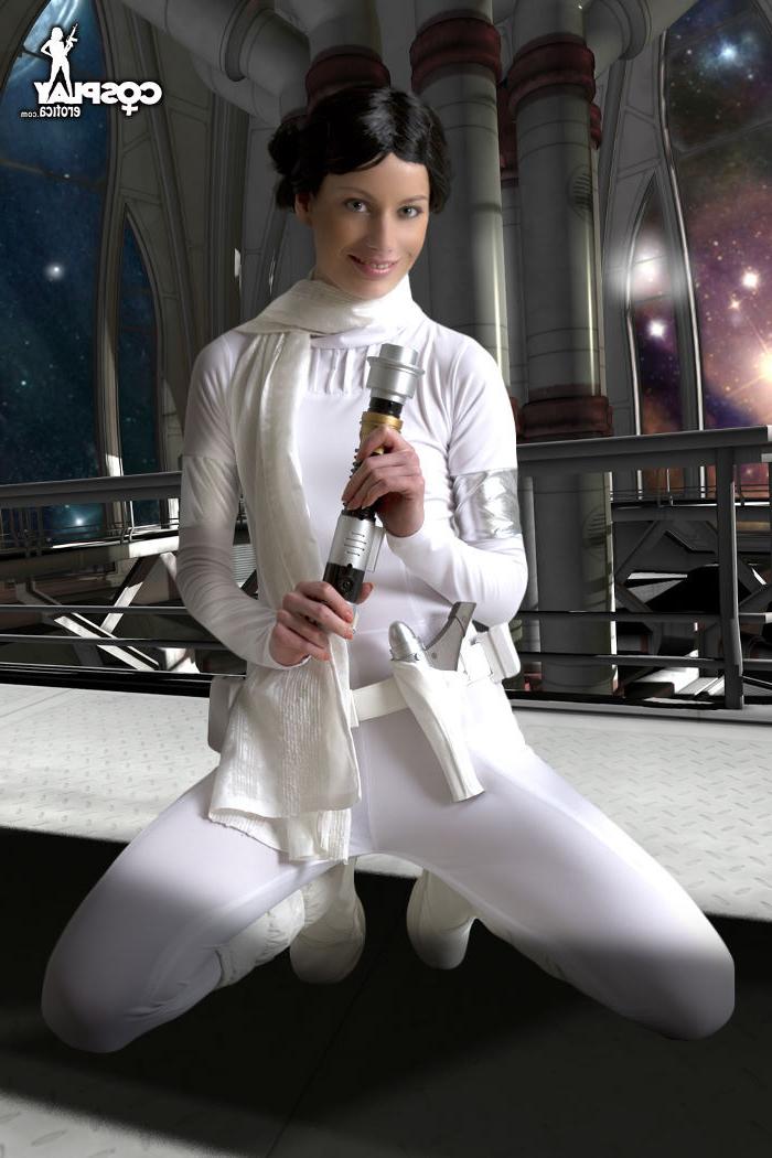 15P Sexy brunette playing around with her light saber