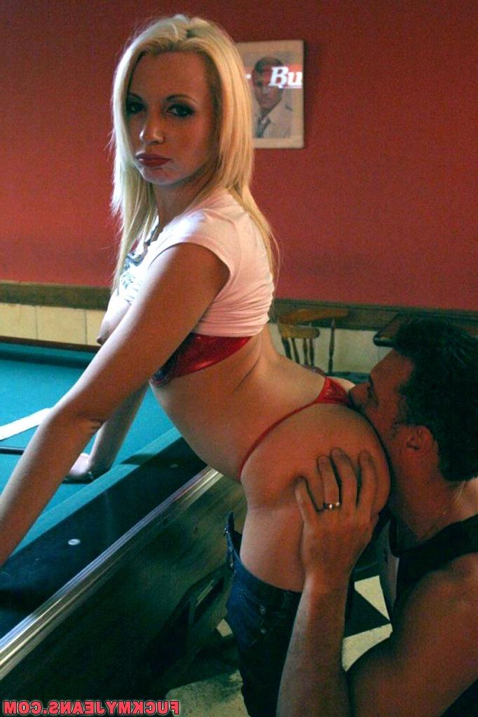 15P Horny blonde in tight blue jeans gets pussy fucked on pool table