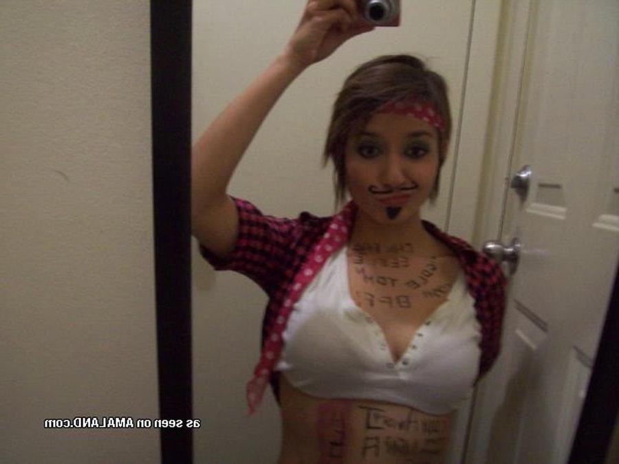 16P Cute brunette girlfriend self-shooting in pirate costume