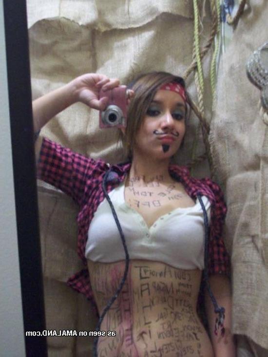 16P Cute brunette girlfriend self-shooting in pirate costume