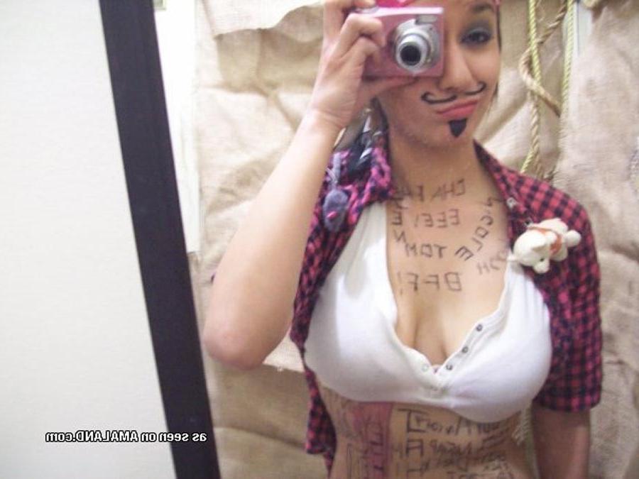 16P Cute brunette girlfriend self-shooting in pirate costume