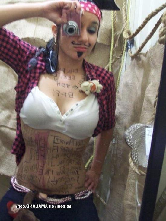 16P Cute brunette girlfriend self-shooting in pirate costume