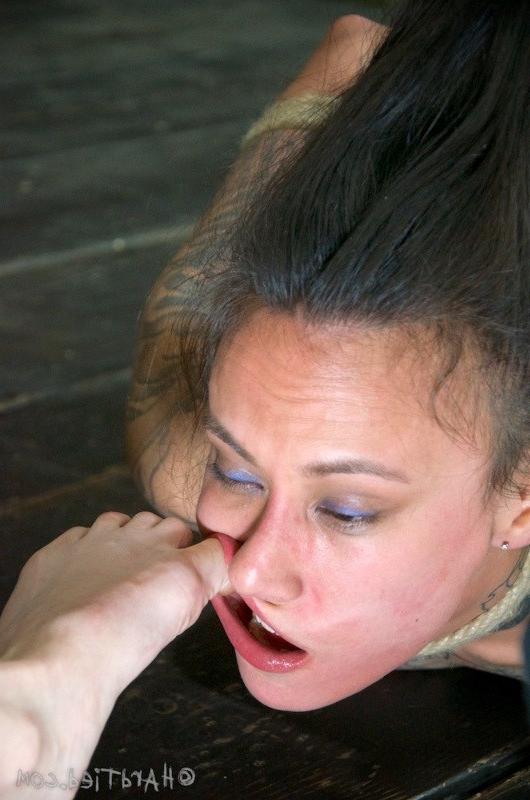 9P Henna Hex tattooed babe is rope bound and forced to lick pussy