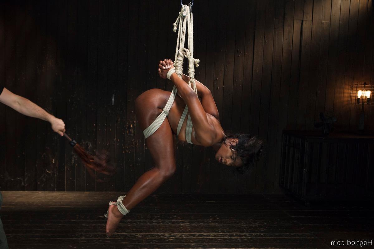 24P Hogtied  ebony beauty gets sexually tormented  Tied up suspended and helpless