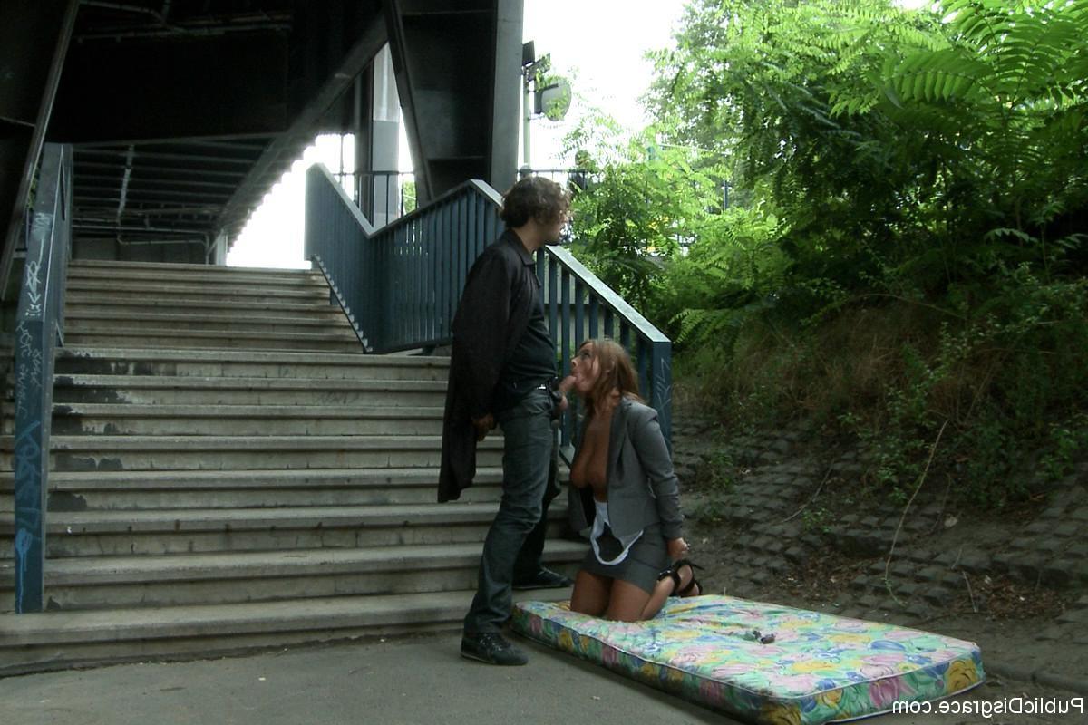 24P Busty MILF gets tied and fucked outdoor in public