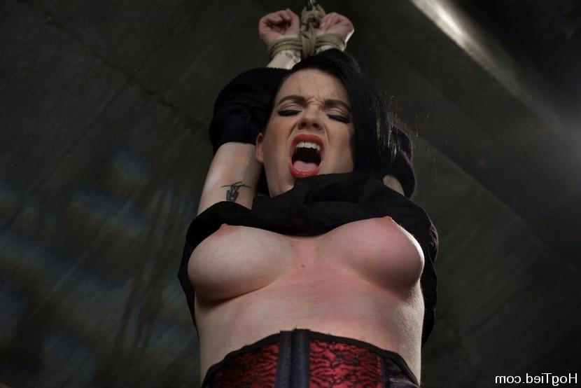 15P Posh brunette in corset bondaged and fucked with device