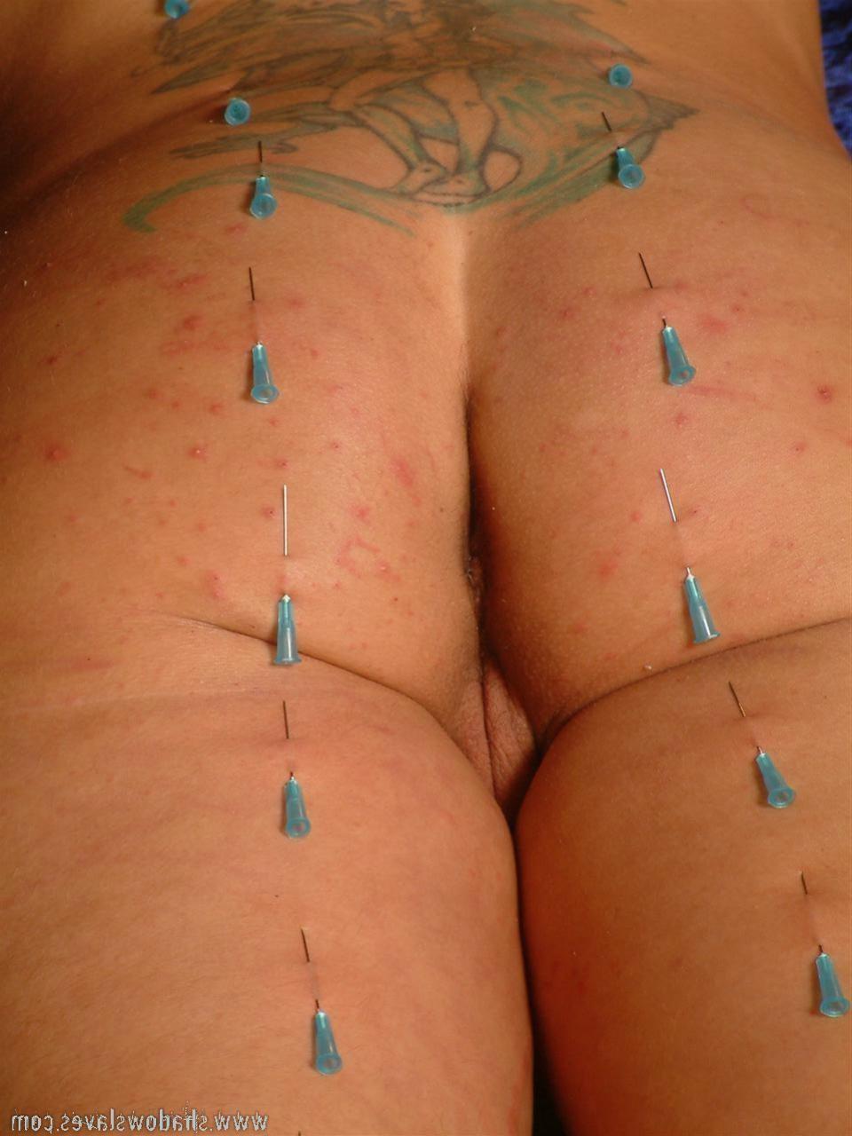 15P Sexy MILF slave in full body needle and ribbon corset