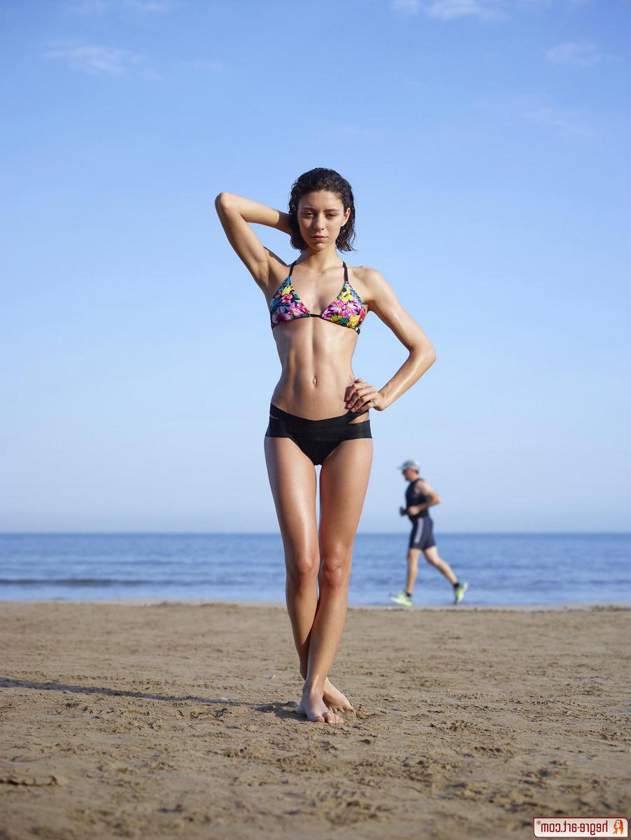 15P Nude model Rose from HegreArt posing on the beach