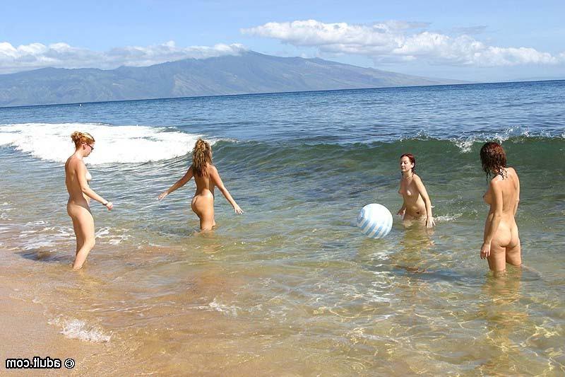 16P Beautiful dykes having a foursome on a sunny tropical beach