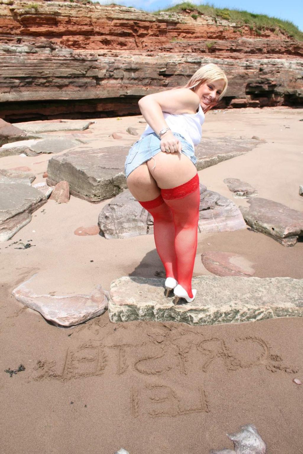 16P Blonde pornstar public nudity outdoor at the beach